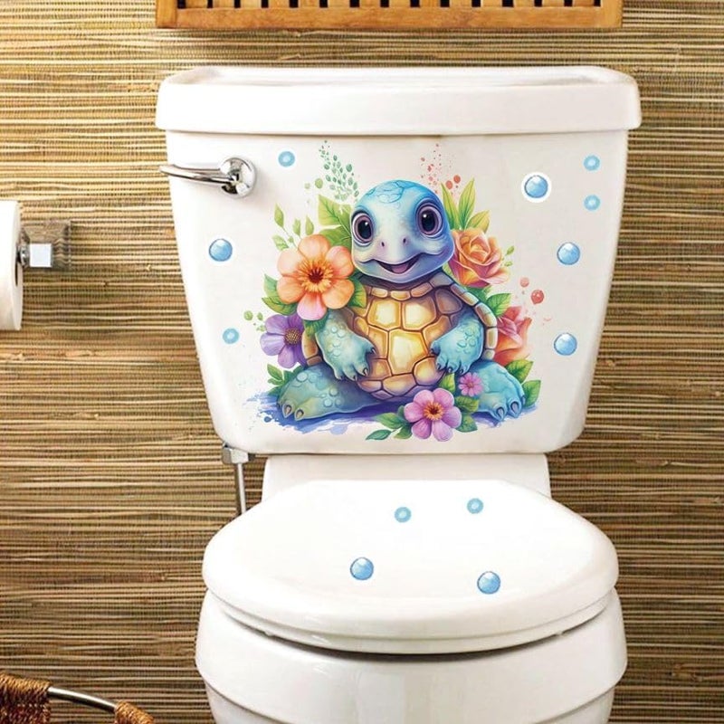 ARPOVIST 3PCS Cartoon Ocean Animals Toilet Seat Lid Stickers, Self-Adhesive Coral Dolphins Turtle Toilet Seat Decals,Under The Sea Toilets Stickers for Bathroom Restroom Decor - Image 3